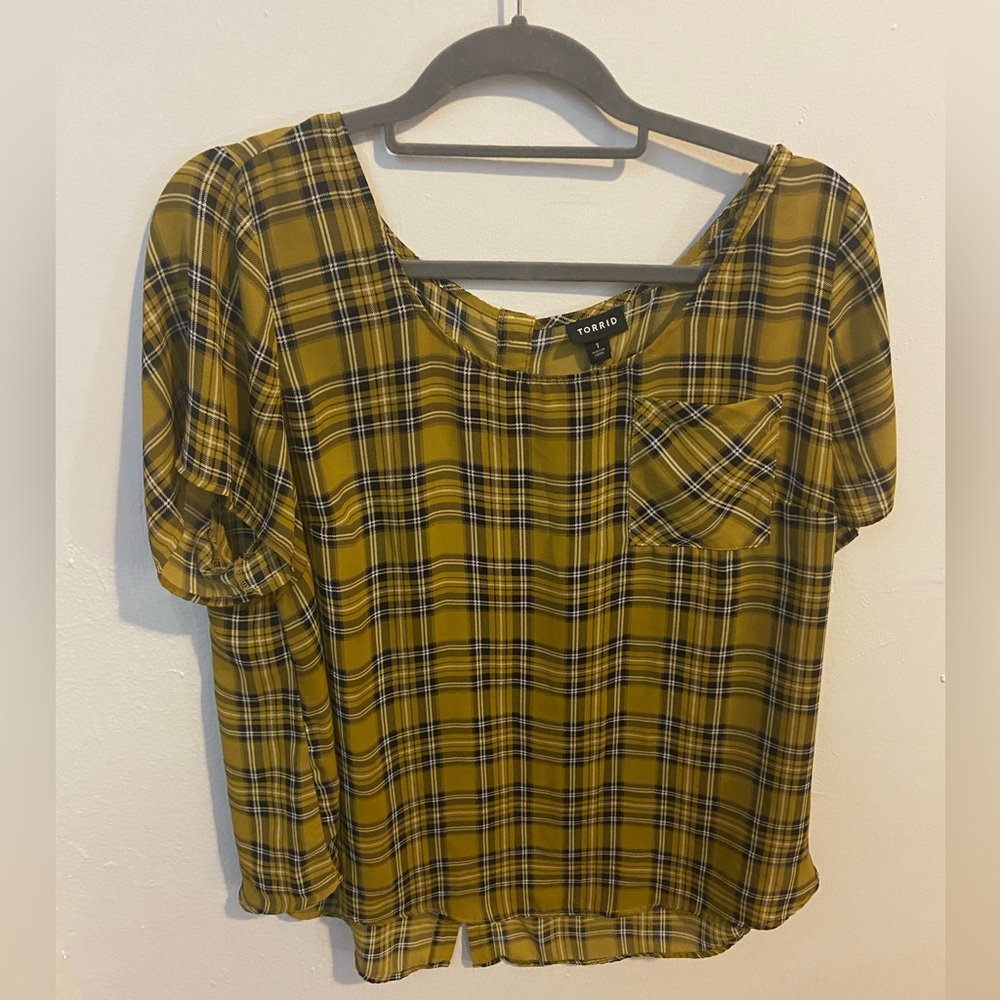 Torrid Plaid Blouse in Black and Mustard